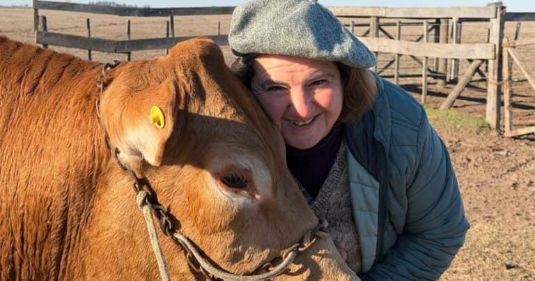 Sueño cumplido: es maestra jubilada y compite por primera vez en la Rural con la vaca Tinkerbell y su hija